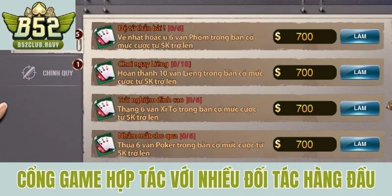 Cổng game hợp tác với nhiều đối tác hàng đầu