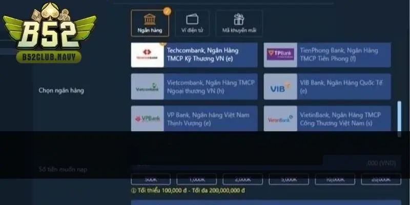 Nạp tiền B52club qua ngân hàng nhanh và tiện lợi